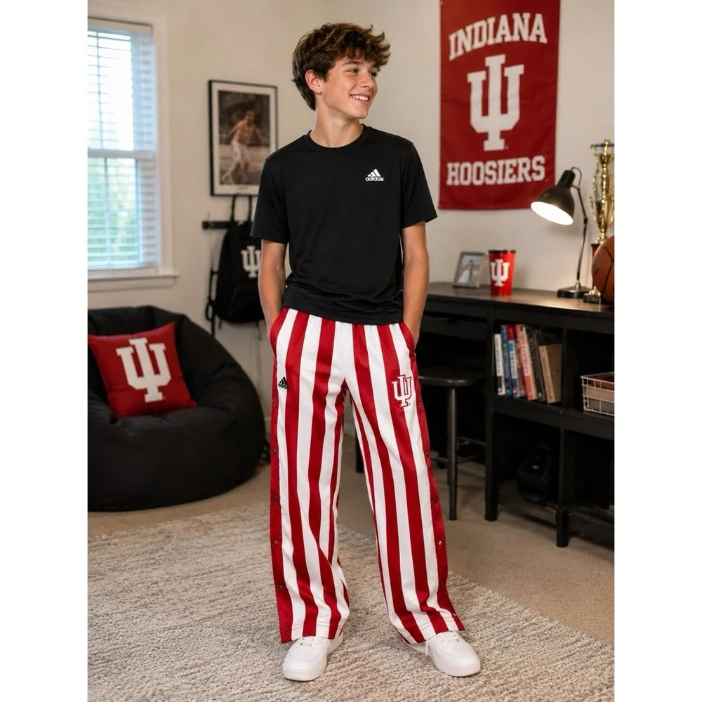 IU Adidas Size Large Youth Red White Striped Warm Up Tear Away Pants Basketball